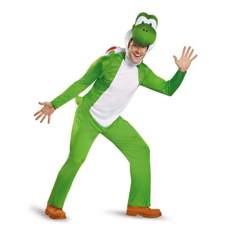 Nintendo Super Mario Bros Yoshi Deluxe Costume for Adults, Green Jumpsuit with Attached Tail