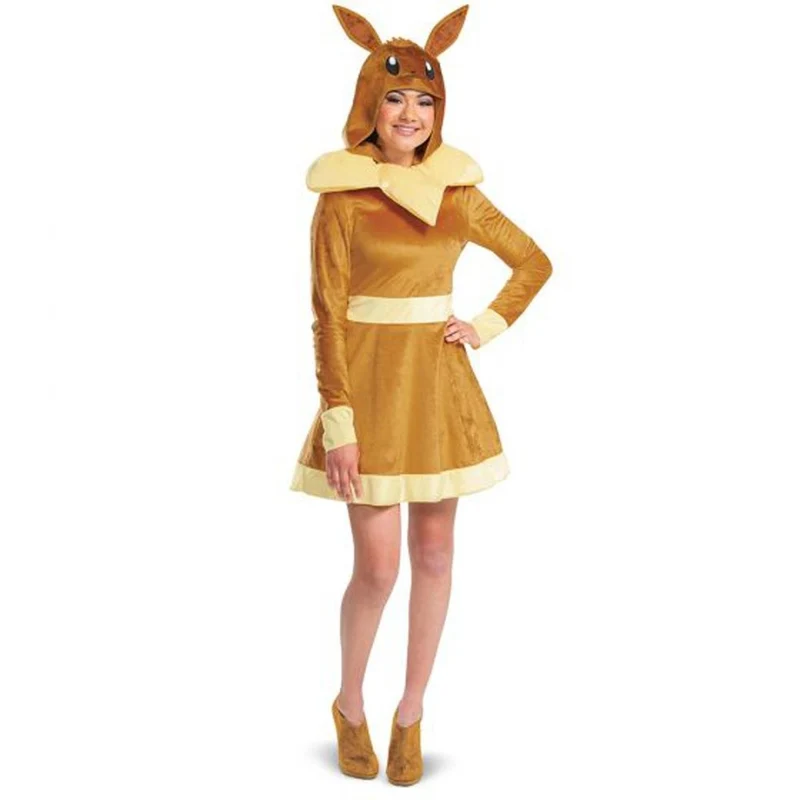 Pokémon Eevee Deluxe Costume for Adults, Brown Hooded Dress