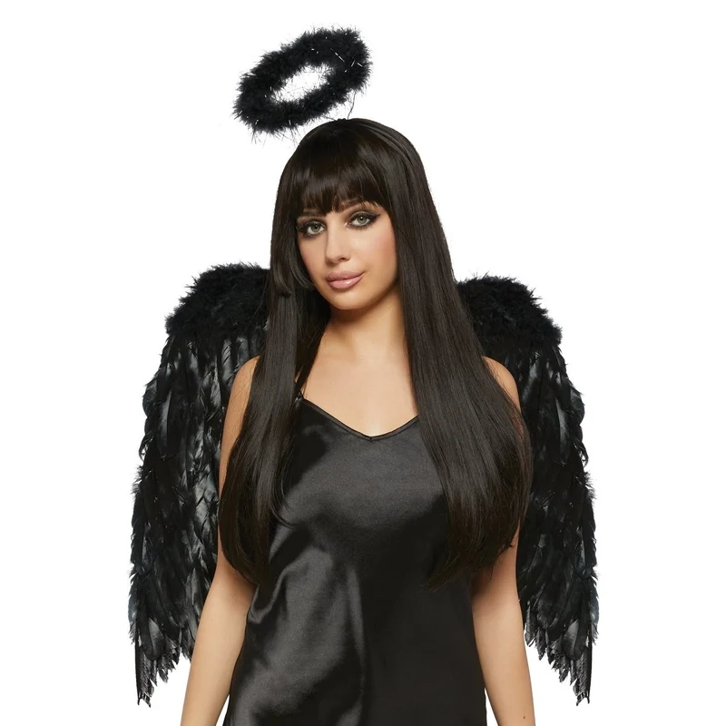 Black Feather Kit for Adults, Wings and Halo, 32 Inches