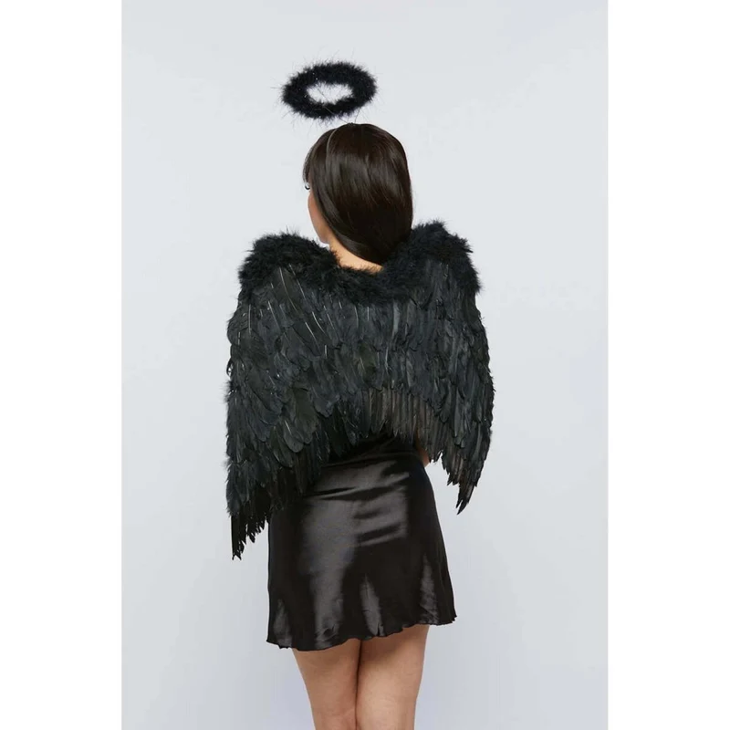 Black Feather Kit for Adults, Wings and Halo, 32 Inches
