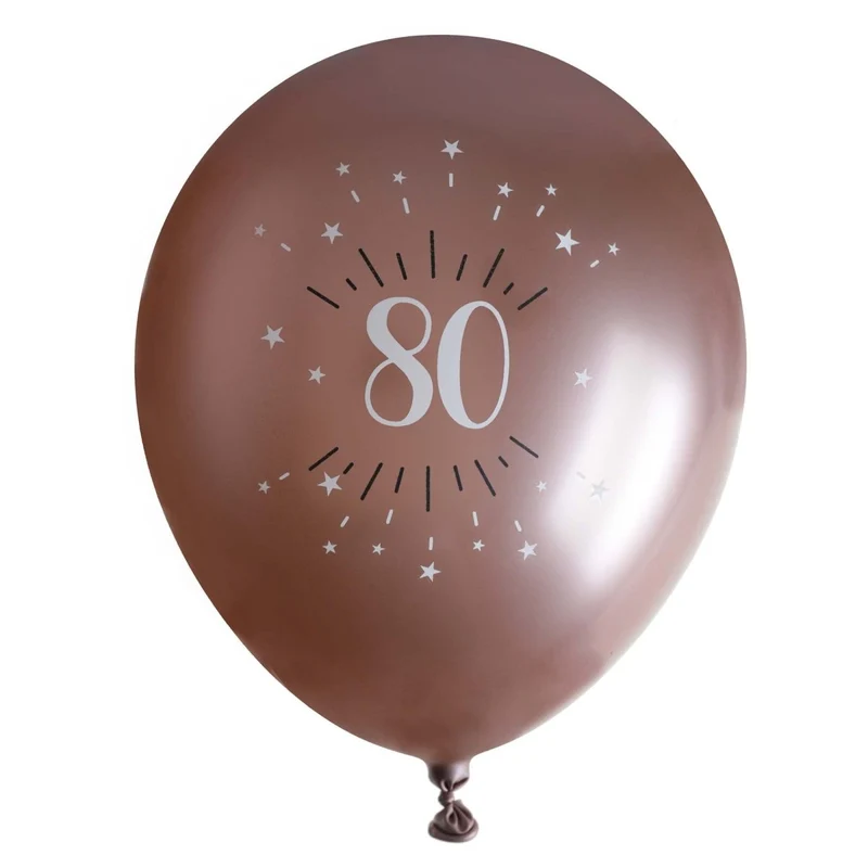 Rose Gold 80th Birthday Latex Balloons, 12 Inches, 6 Count