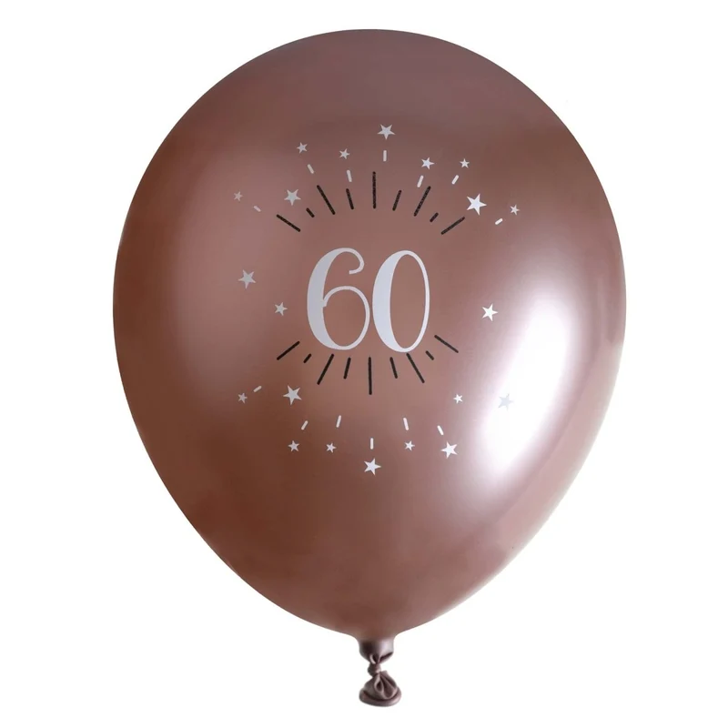 Rose Gold 60th Birthday Latex Balloons, 12 Inches, 6 Count