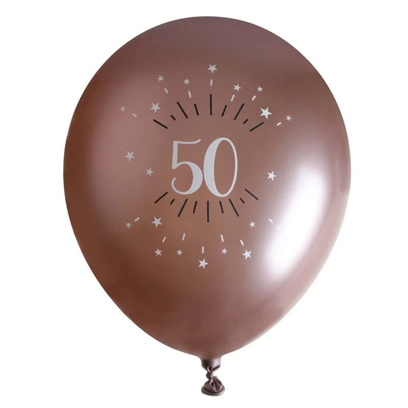 Rose Gold 50th Birthday Latex Balloons, 12 Inches, 6 Count