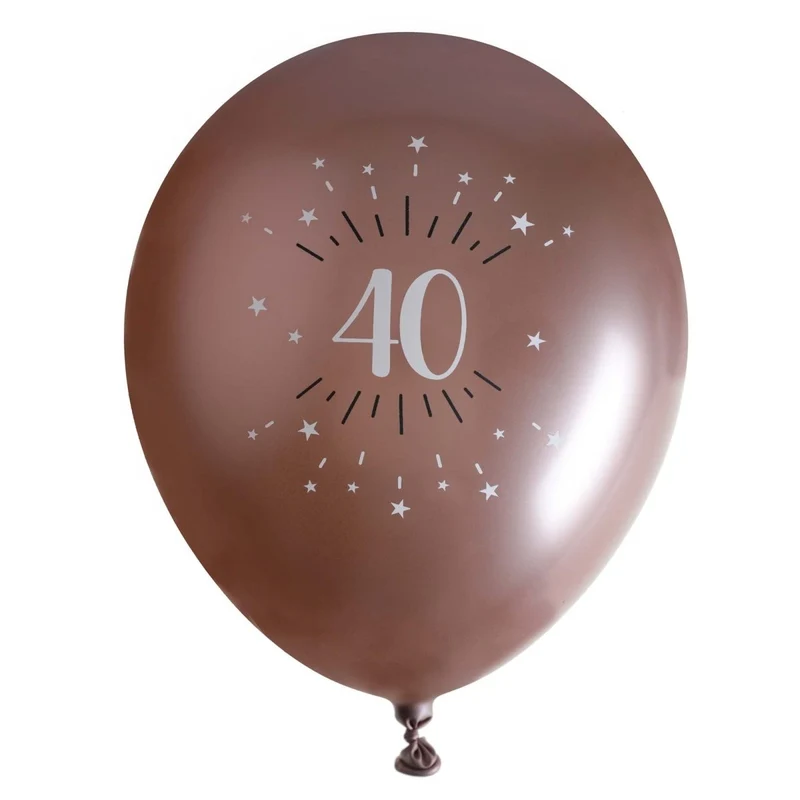 Rose Gold 40th Birthday Latex Balloons, 12 Inches, 6 Count