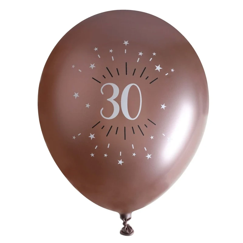 Rose Gold 30th Birthday Latex Balloons, 12 Inches, 6 Count