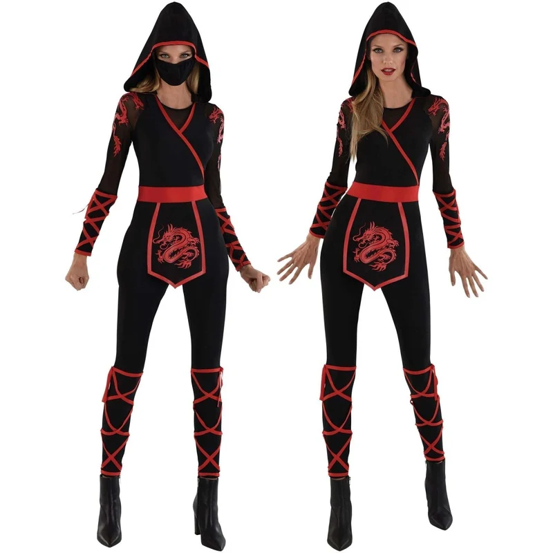 Blood Dragon Ninja Costume for Adults, Black and Red Jumpsuit