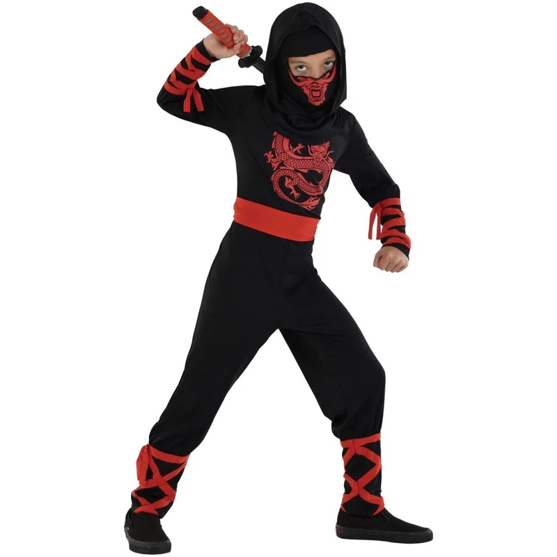 Blood Dragon Ninja Costume for Kids, Black and Red Jumpsuit