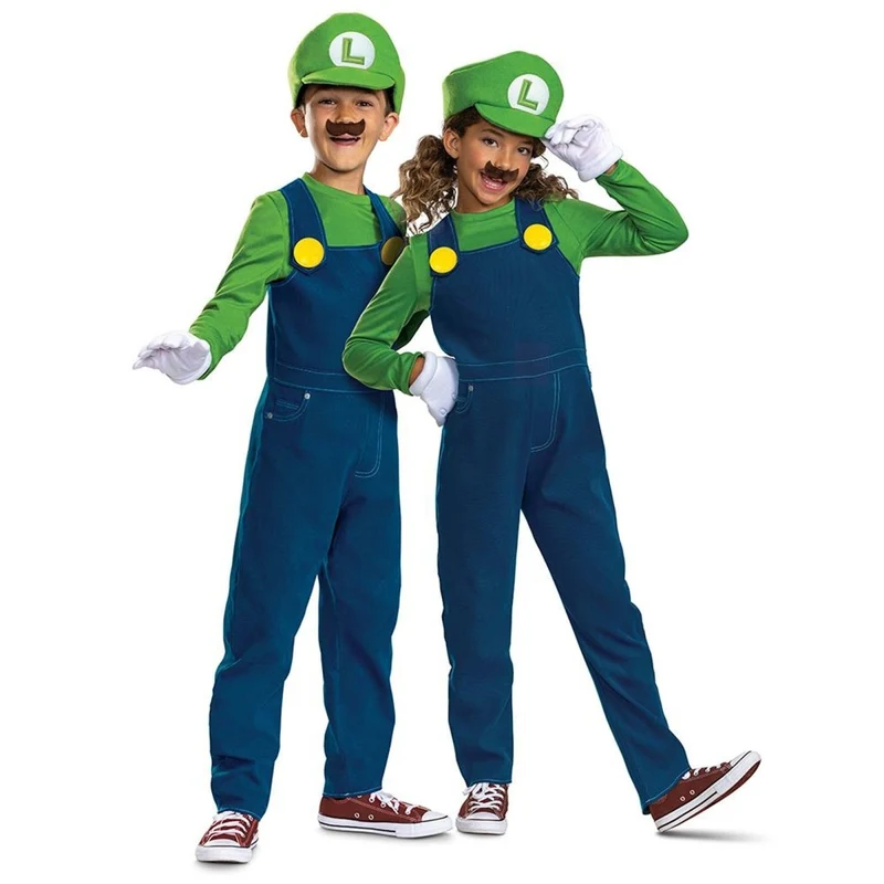Nintendo Super Mario Bros Luigi Overalls Costume for Kids, Blue Overalls and Accessories