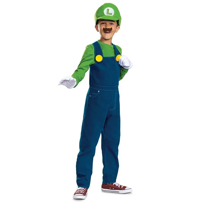 Nintendo Super Mario Bros Luigi Overalls Costume for Kids, Blue Overalls and Accessories