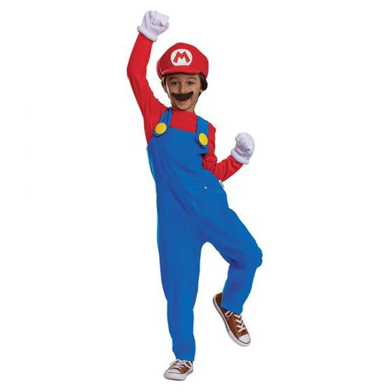 Nintendo Super Mario Bros Mario Overalls Costume for Kids, Blue Overalls and Accessories