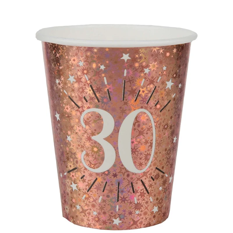 Rose Gold 30th Birthday Party Paper Cups, 9 Oz, 10 Count