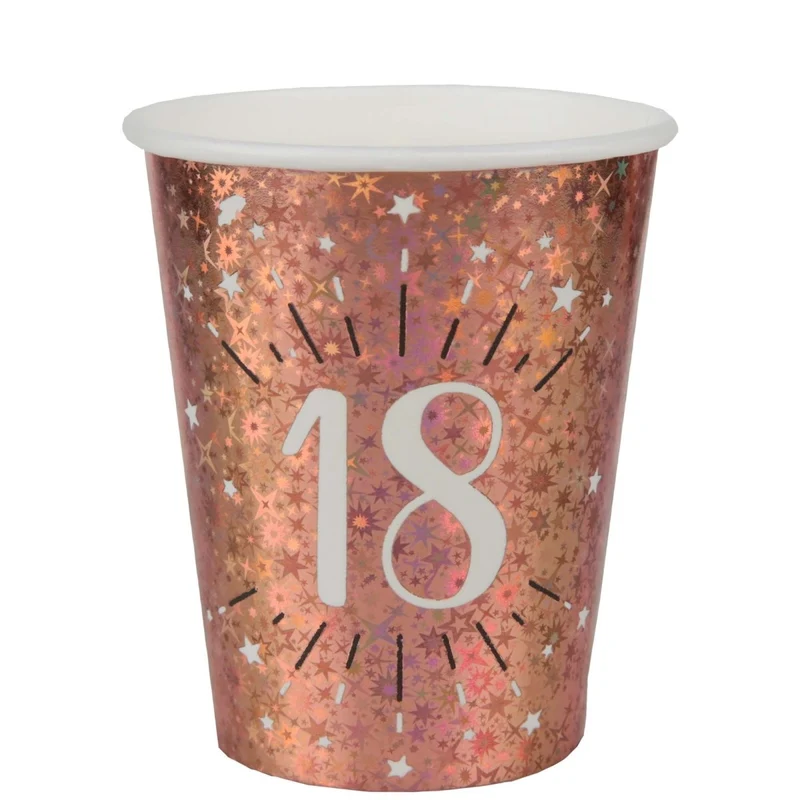 Rose Gold 18th Birthday Party Paper Cups, 9 Oz, 10 Count