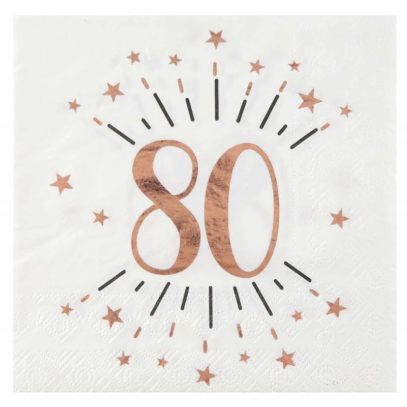 Rose Gold 80th Birthday Large Lunch Napkins, 10 Count