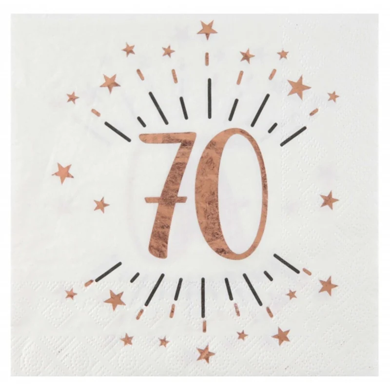 Rose Gold 70th Birthday Large Lunch Napkins, 10 Count