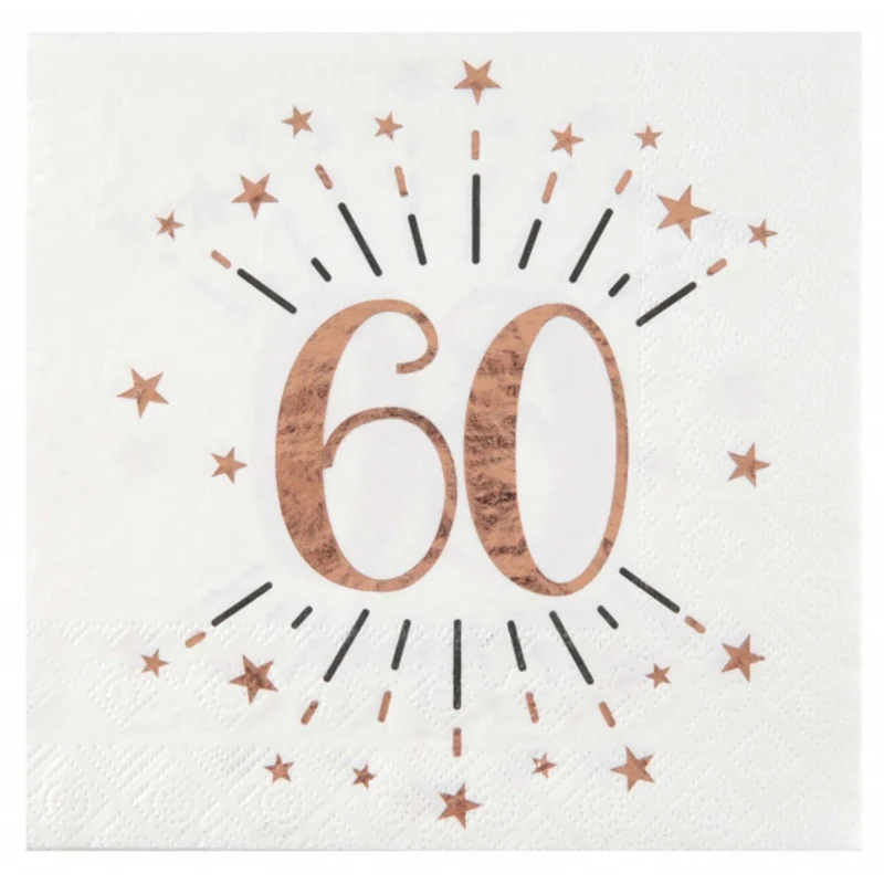 Rose Gold 60th Birthday Large Lunch Napkins, 10 Count