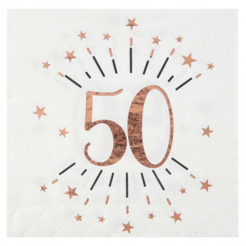 Rose Gold 50th Birthday Large Lunch Napkins, 10 Count