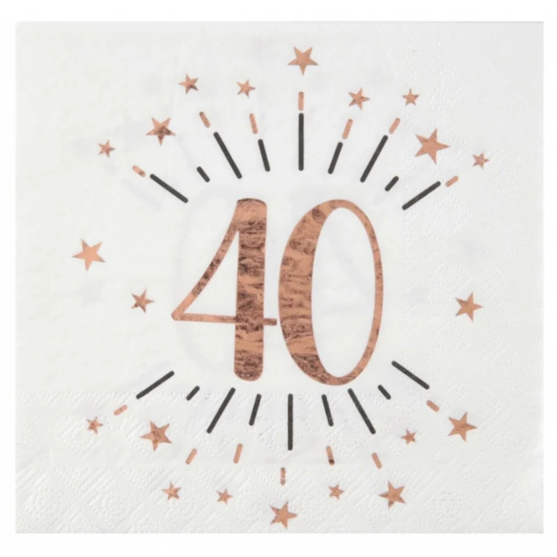 Rose Gold 40th Birthday Large Lunch Napkins, 10 Count