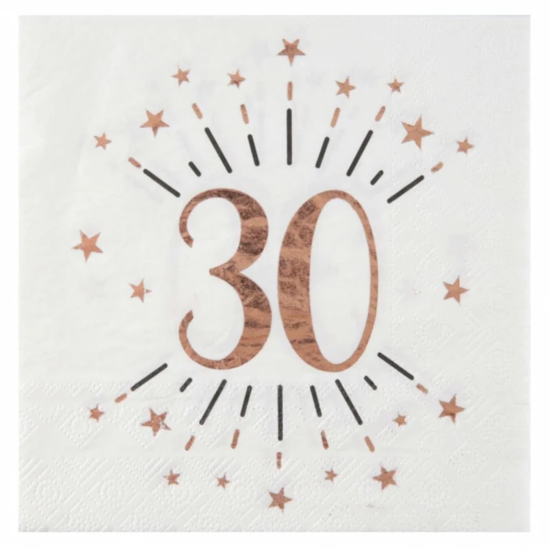 Rose Gold 30th Birthday Large Lunch Napkins, 10 Count