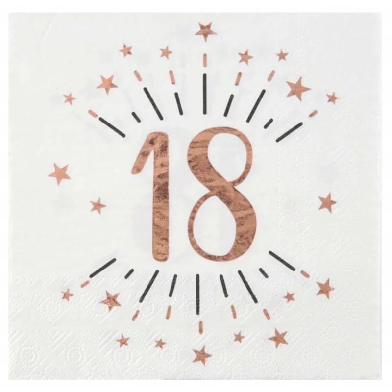 Rose Gold 18th Birthday Large Lunch Napkins, 10 Count