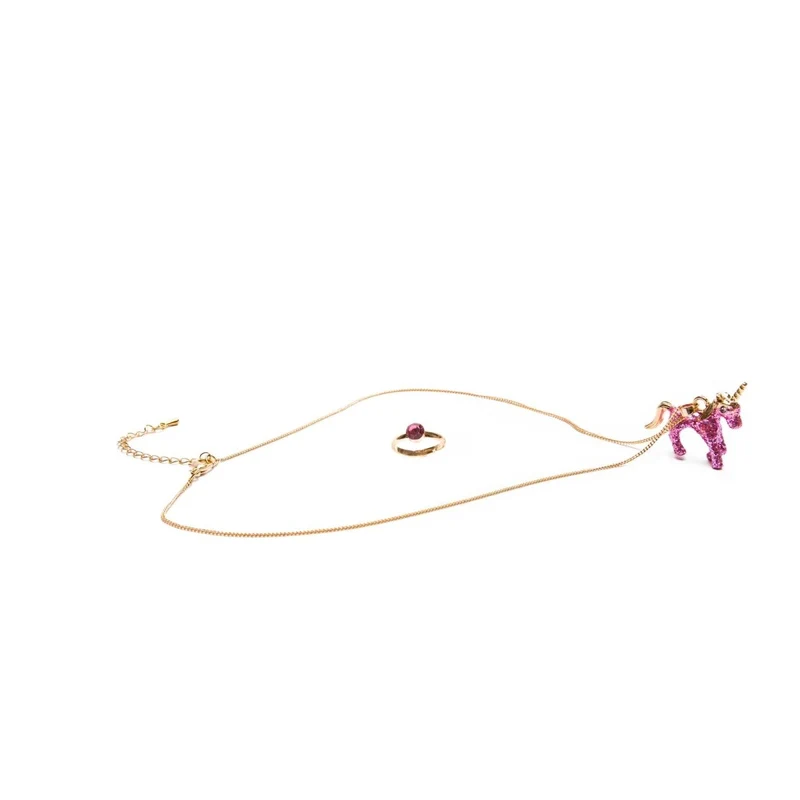 Unicorn Ring and Necklace Set for Kids, Glitter Pink, 1 Count
