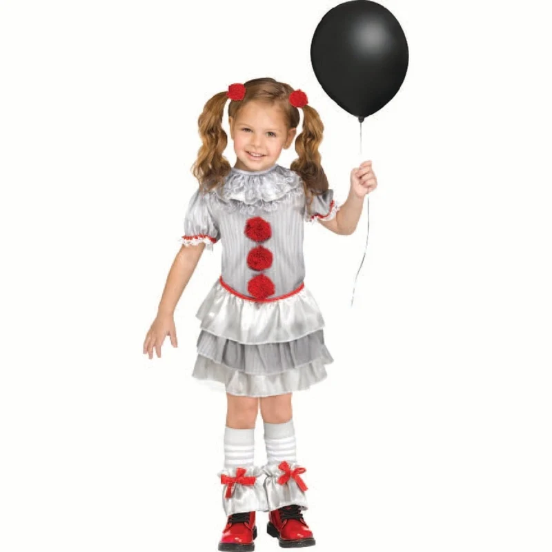 Carnevil Clown Costume for Toddlers, Grey and Red Dress