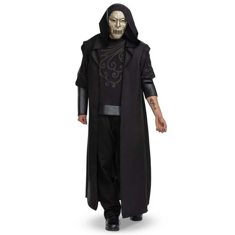 Harry Potter Death Eater Deluxe Hooded Robe Costume for Adults, Black Hooded Robe