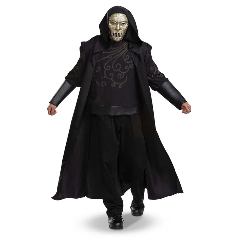 Harry Potter Death Eater Deluxe Hooded Robe Costume for Adults, Black Hooded Robe