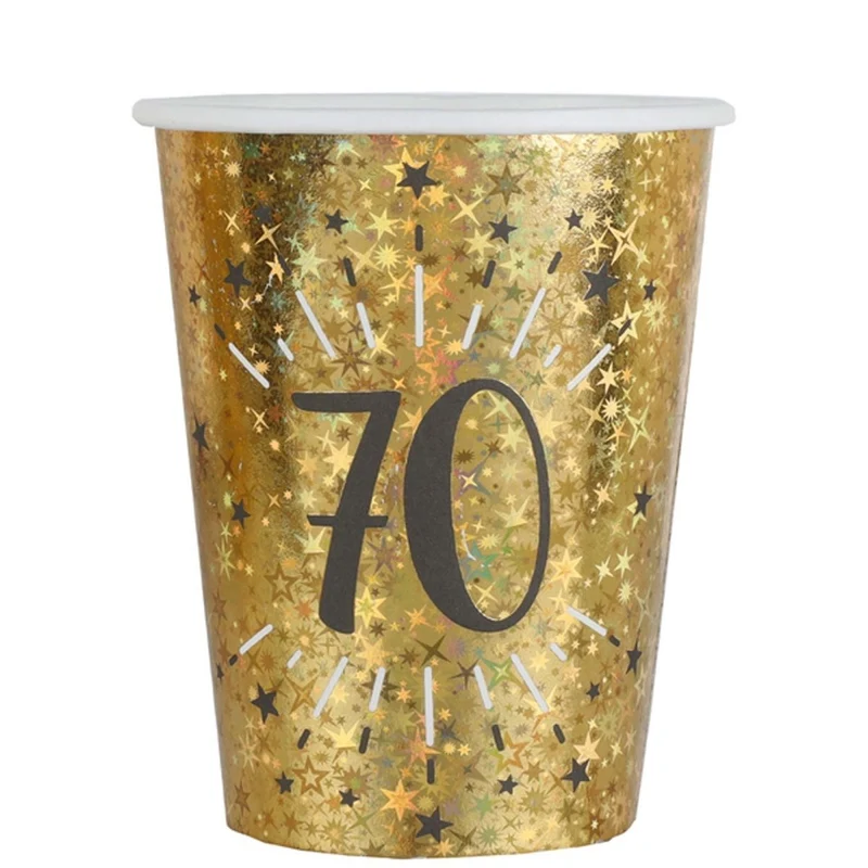 Gold 70th Birthday Party Paper Cups, 9 Oz, 10 Count
