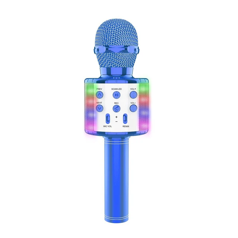 Blue Wireless Karaoke Microphone with LED Lights, 1 Count