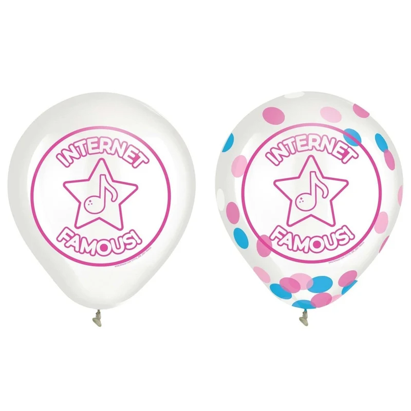 Internet Famous Latex Confetti Balloons, Pink, Blue and White, 12 Inches, 6 Count