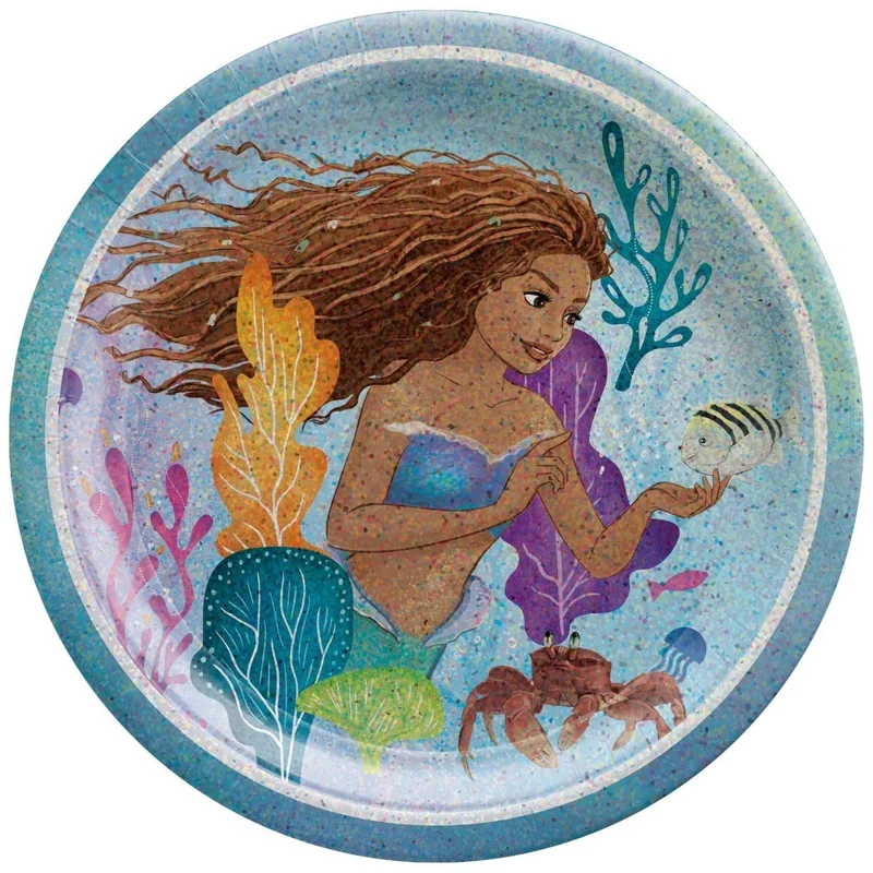 The Little Mermaid Birthday Small Round Dessert Paper Plates, 7 Inches, 8 Count