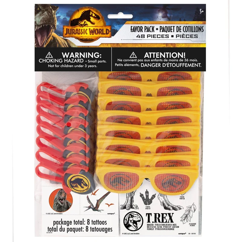 Jurassic World Mega Party Favour Pack for 8 kids, 48 Count