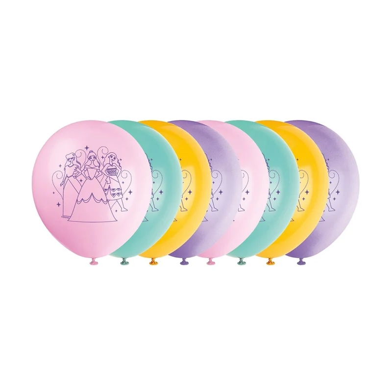 Disney Princess Latex Balloons, Pink, Blue, Orange and Purple, 12 Inches, 8 Count
