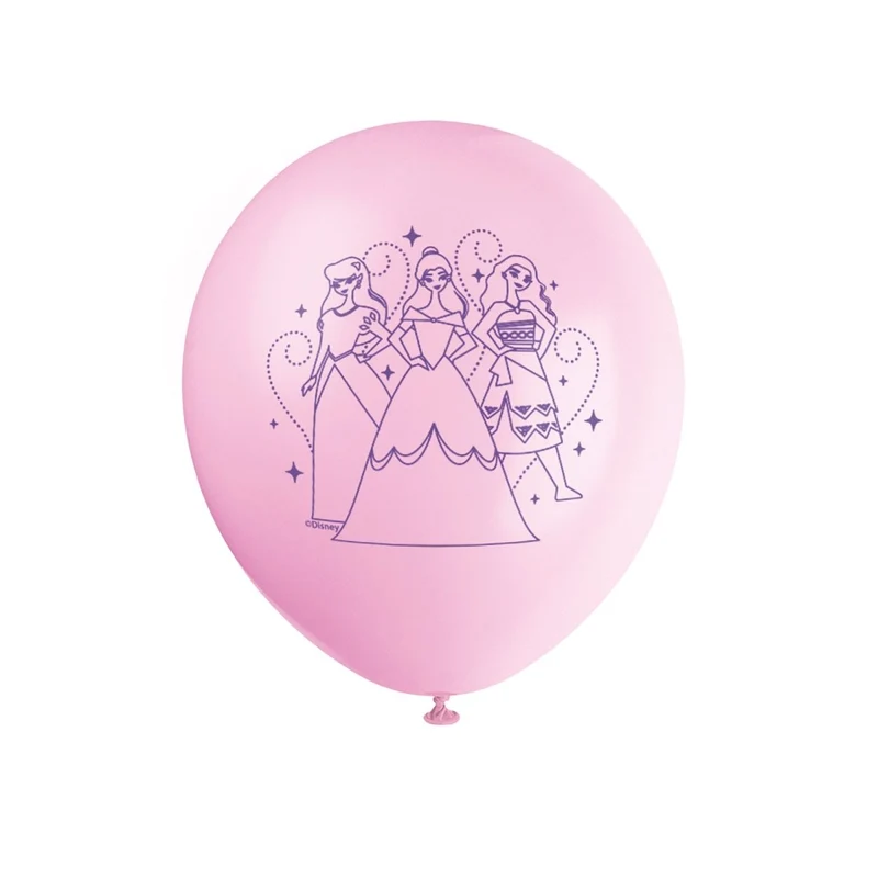 Disney Princess Latex Balloons, Pink, Blue, Orange and Purple, 12 Inches, 8 Count