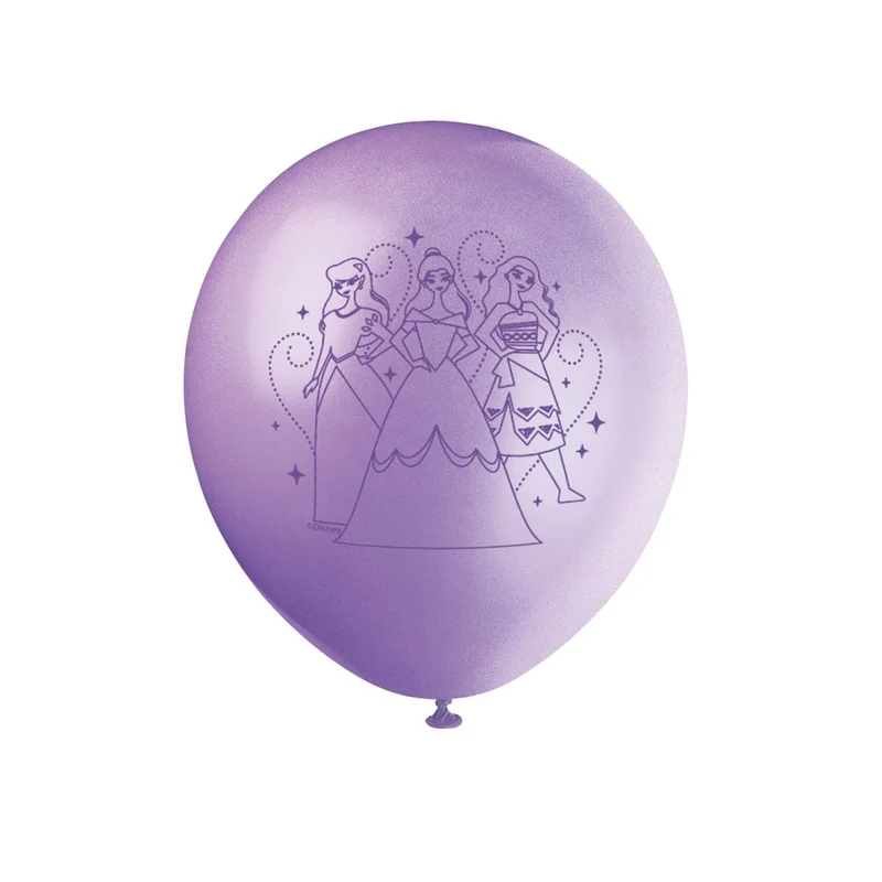 Disney Princess Latex Balloons, Pink, Blue, Orange and Purple, 12 Inches, 8 Count