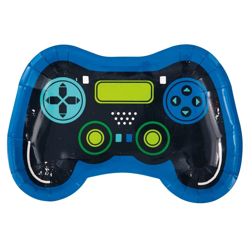 Gamer Birthday Large Gamepad Shaped Lunch Paper Plates, 9 Inches, 8 Count
