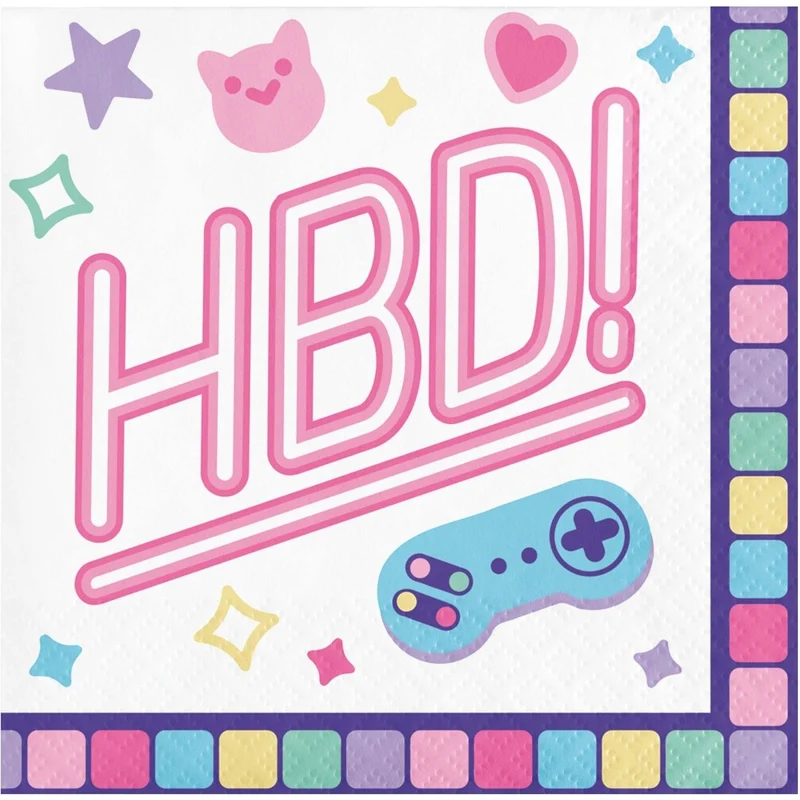 Digital Game Birthday Small Beverage Napkins, 16 Count