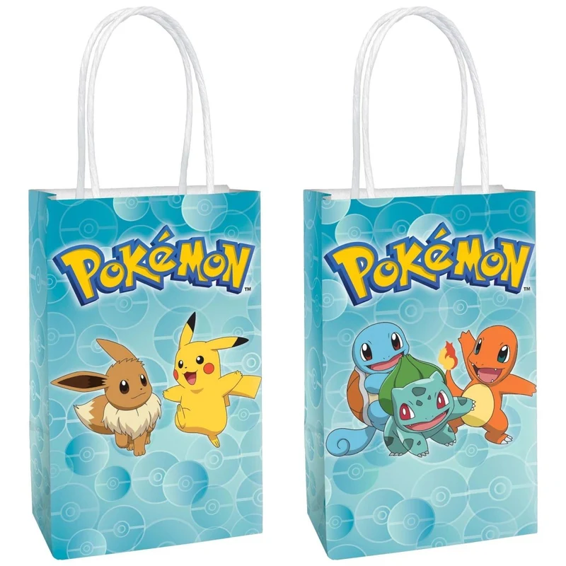 Pokémon Printed Kraft Favour Paper Bags, 8 1/4 x 5 1/4 x 3 Inches, 8 Count