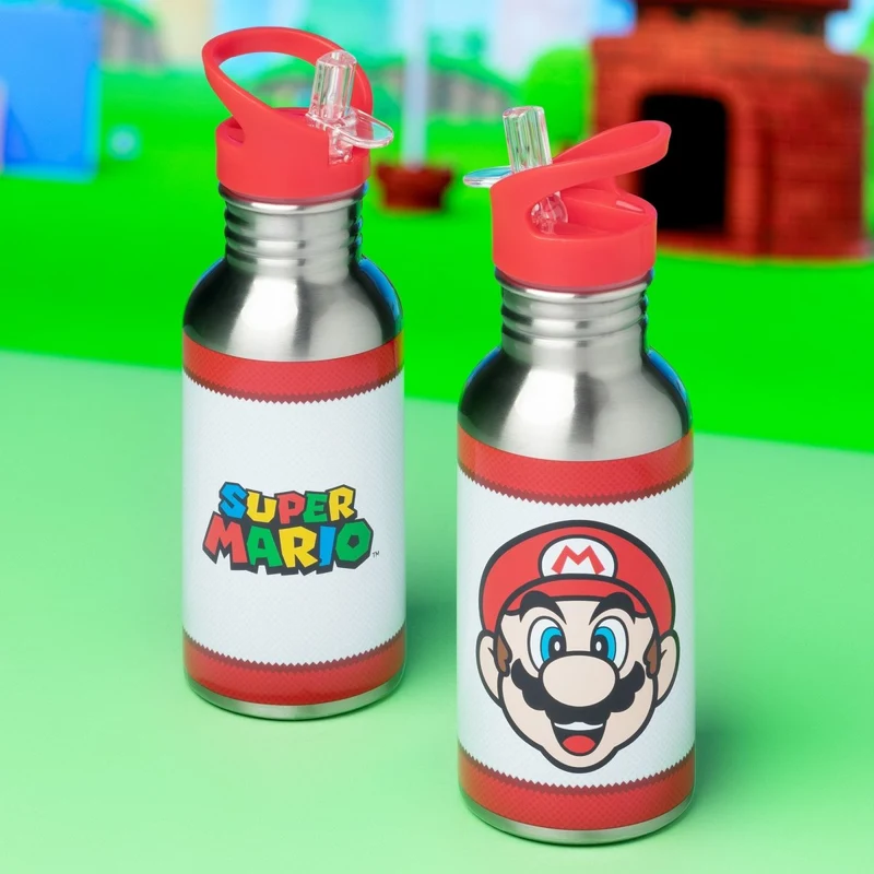 Super Mario Metal Water Bottle With Straw, 16 Oz, 1 Count