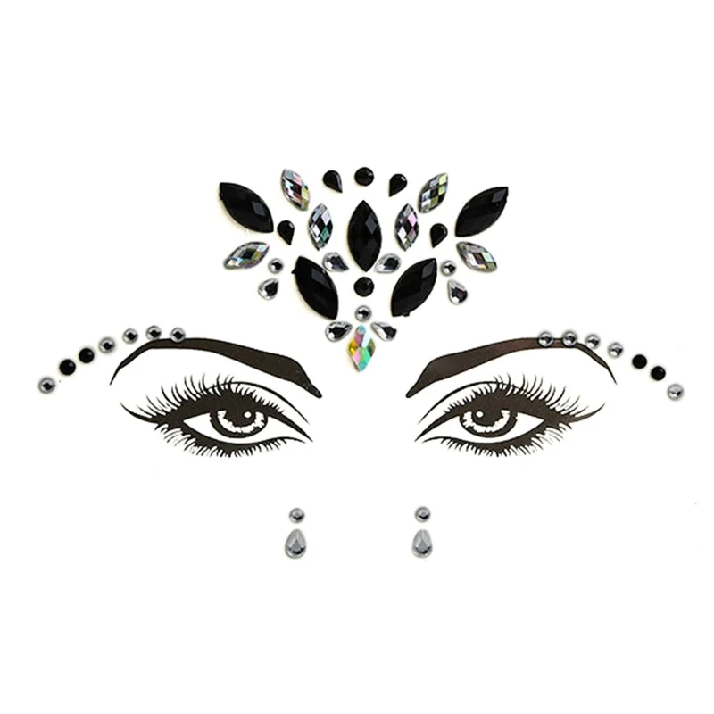 Black and Silver Face Art Crystal Stickers