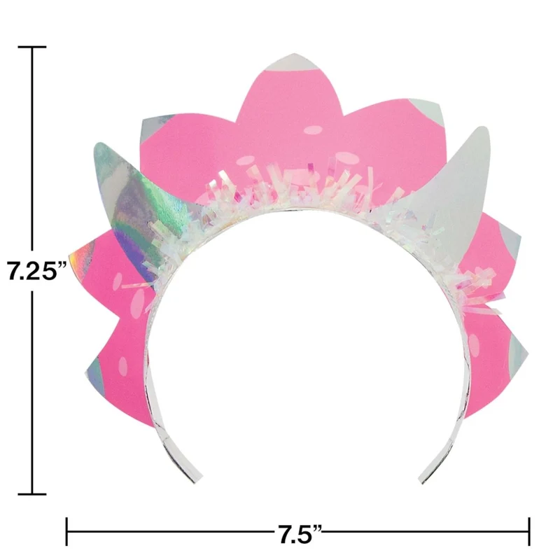 Dino Party Tiaras, Pink, Green, Blue and Yellow, 8 Count