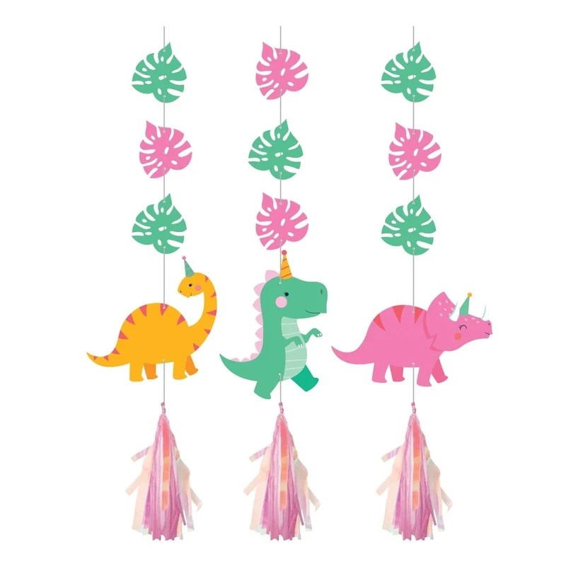 Dino Party Hanging Cutouts with Tassels, 3 Count