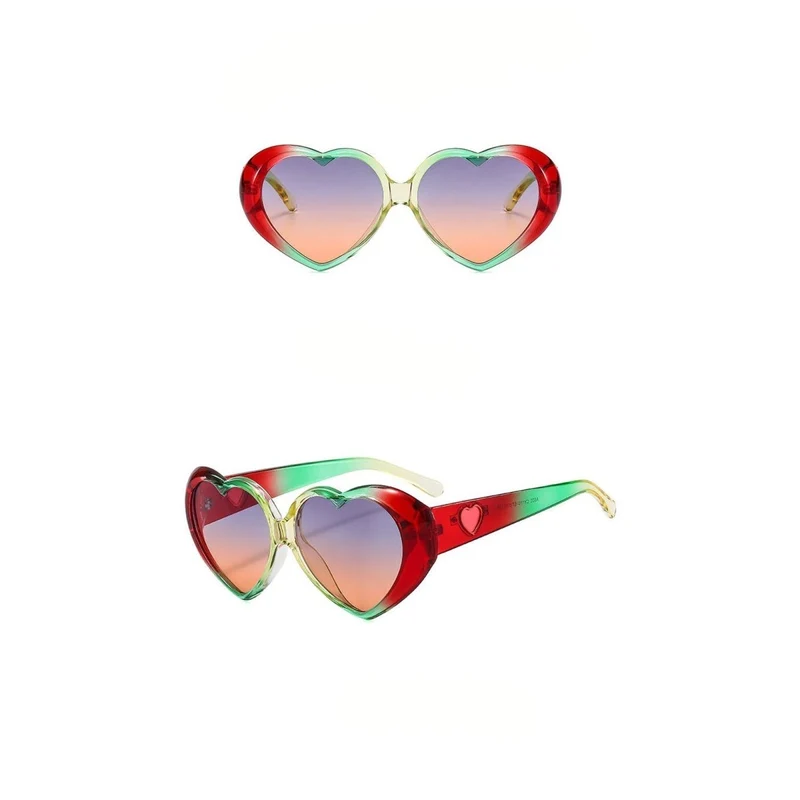 Red and Green Heart Shaped Sunglasses for Adults