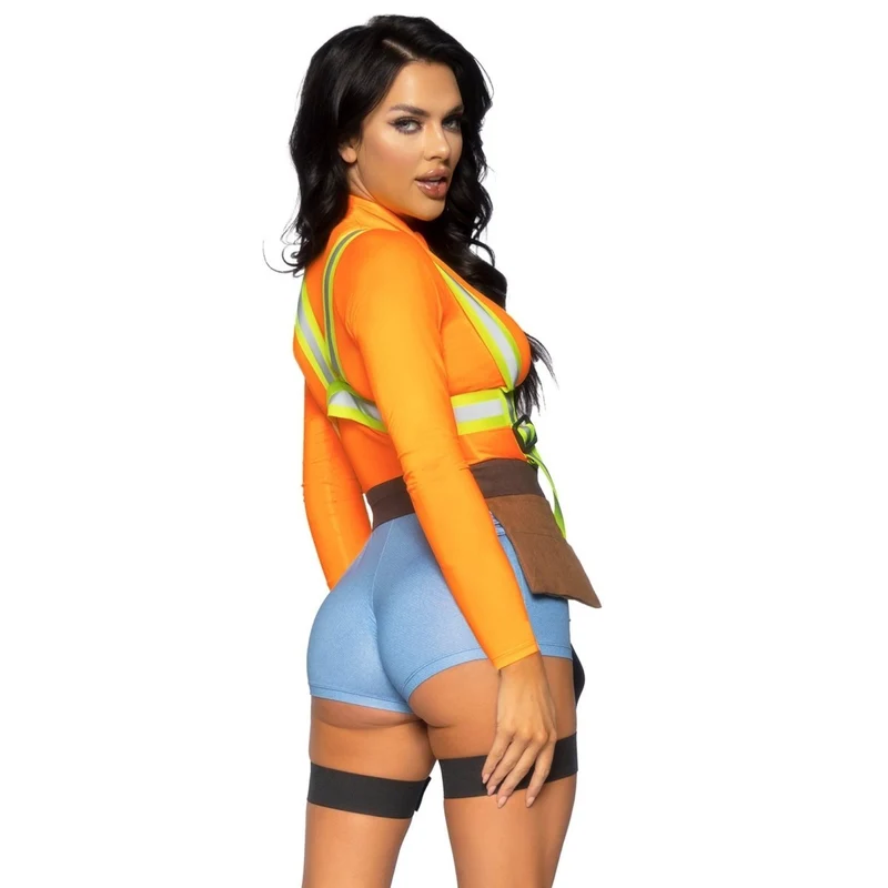 Construction Worker Sexy Costume for Adults, Romper with Tool Pockets