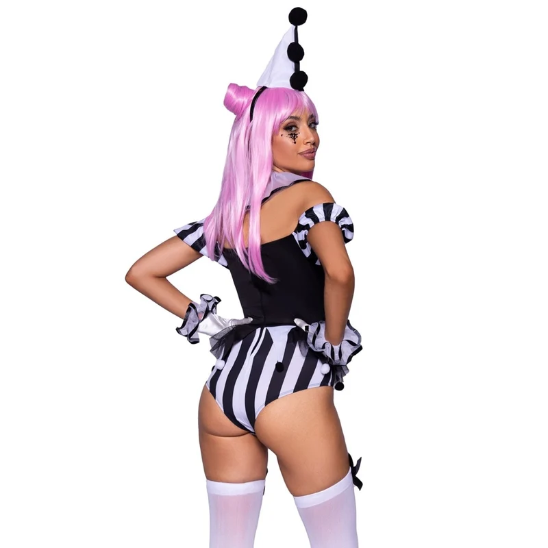 French Clown Sexy Costume for Adults, Black and White Bodysuit