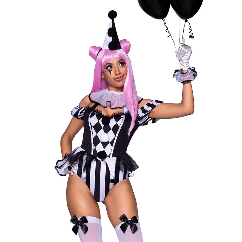 French Clown Sexy Costume for Adults, Black and White Bodysuit