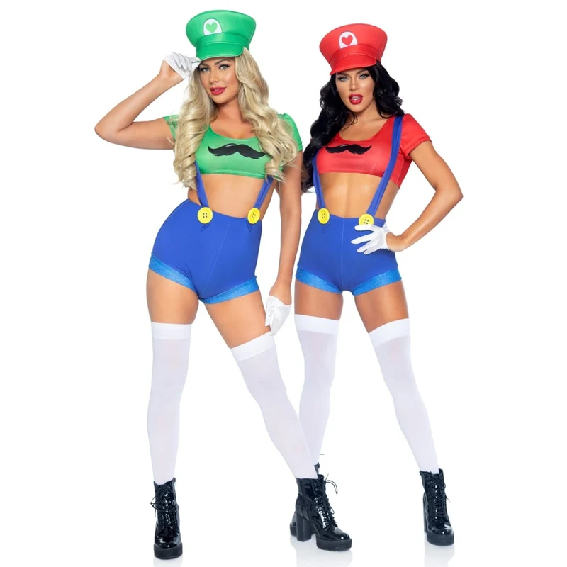 Gamer Babe Sexy Costume for Adults, Green Crop Top and Blue Short