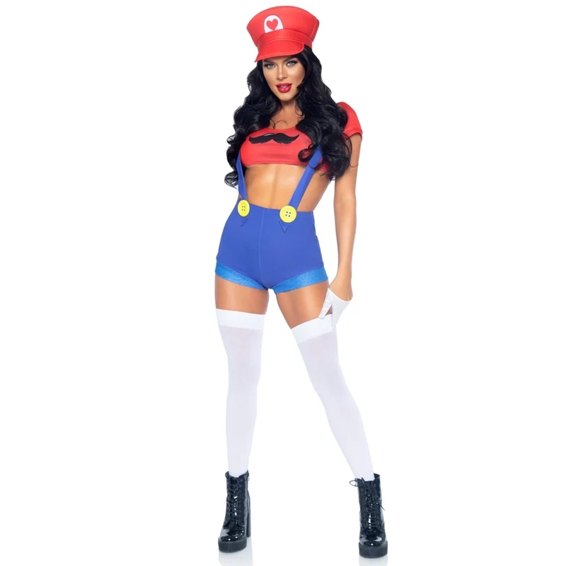 Gamer Babe Sexy Costume for Adults, Red Crop Top and Blue Short