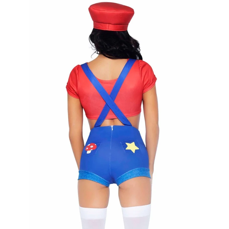 Gamer Babe Sexy Costume for Adults, Red Crop Top and Blue Short