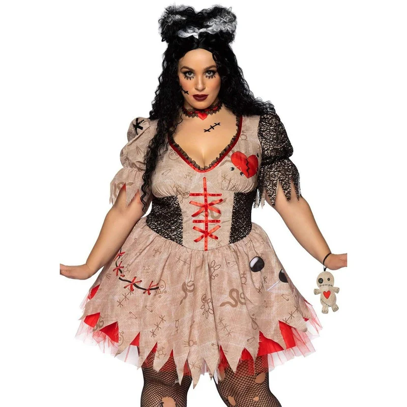 Deadly Voodoo Doll Plus Size Costume for Adults, Printed Dress with Netting